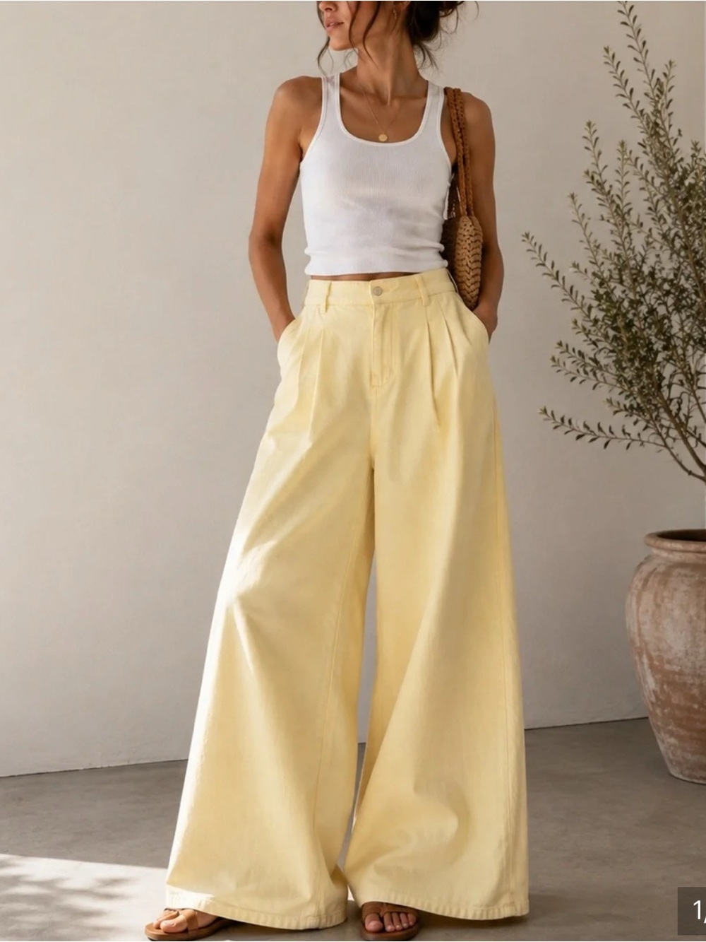 Avec Les Filles yellow Cream Pleated Chinos NWT
